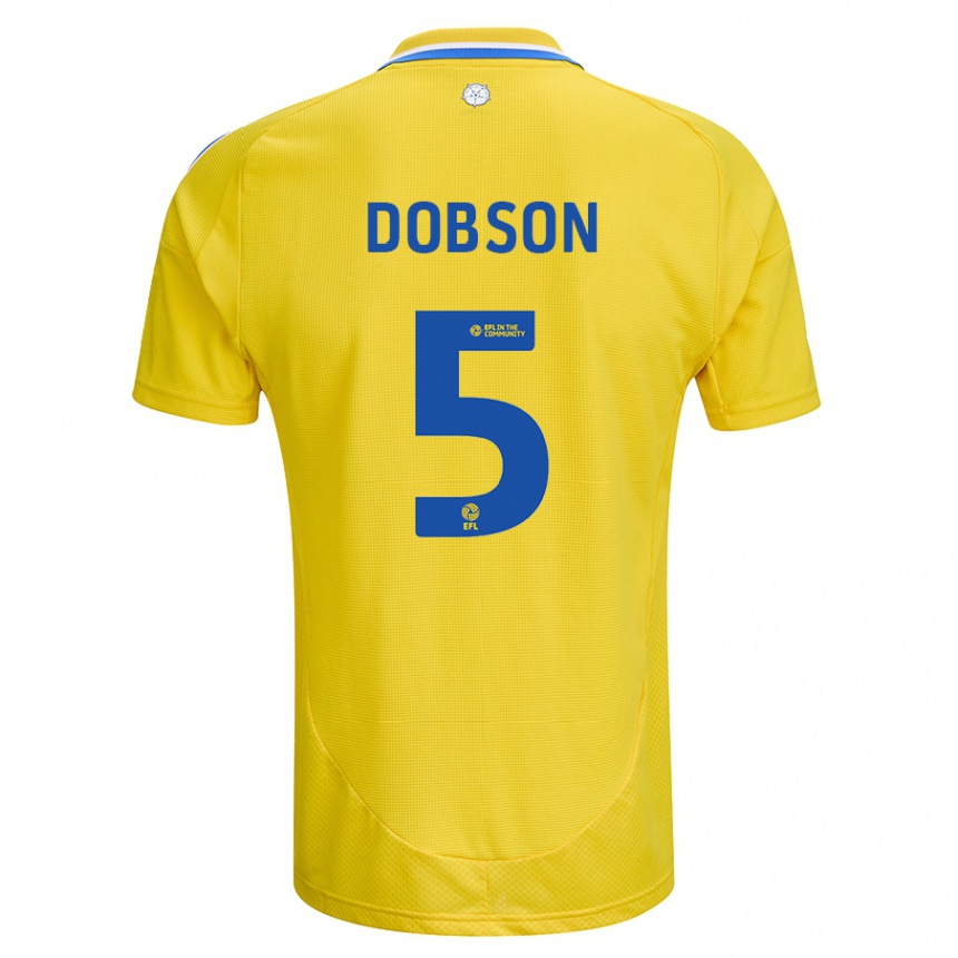 Niño Fútbol Camiseta Ellie Dobson #5 Amarillo Azul 2ª Equipación 2024/25