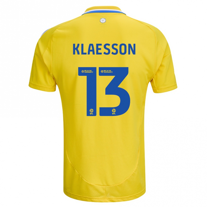 Niño Fútbol Camiseta Kristoffer Klaesson #13 Amarillo Azul 2ª Equipación 2024/25