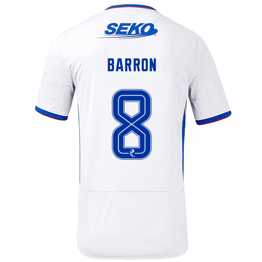 Niño Fútbol Camiseta Connor Barron #8 Blanco Azul 2ª Equipación 2024/25