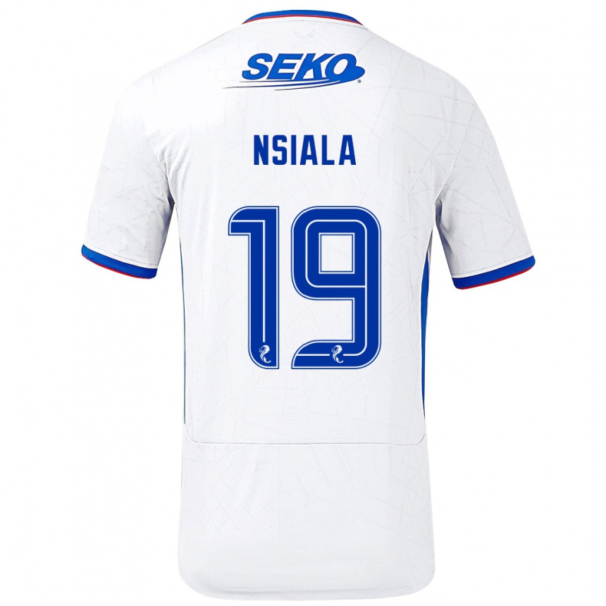 Niño Fútbol Camiseta Clinton Nsiala #19 Blanco Azul 2ª Equipación 2024/25