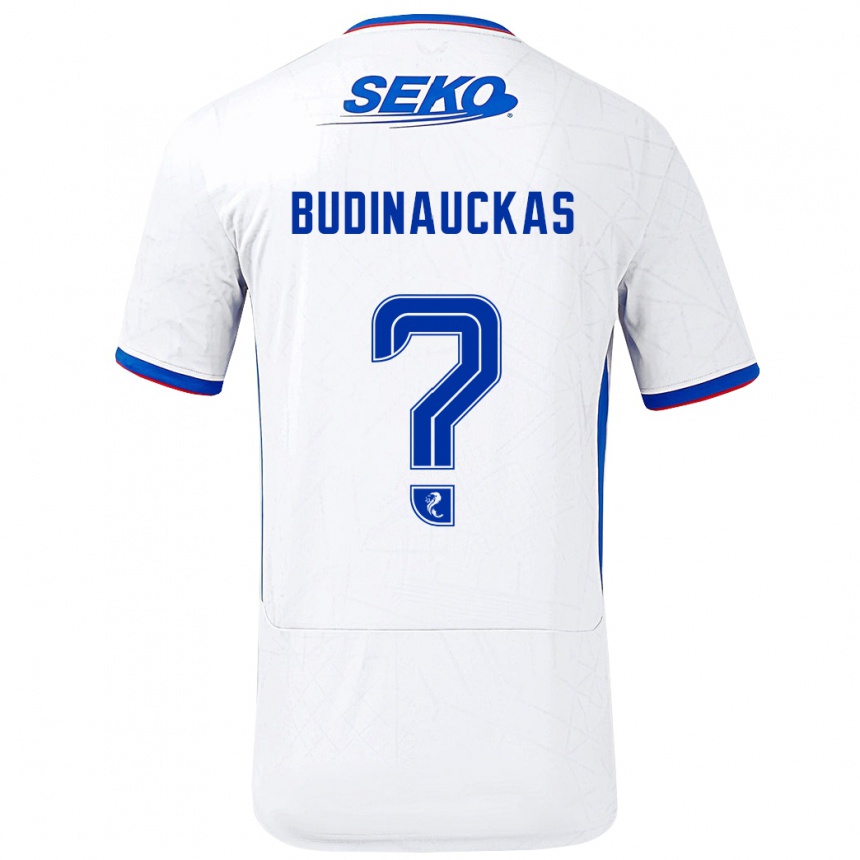 Niño Fútbol Camiseta Lewis Budinauckas #0 Blanco Azul 2ª Equipación 2024/25