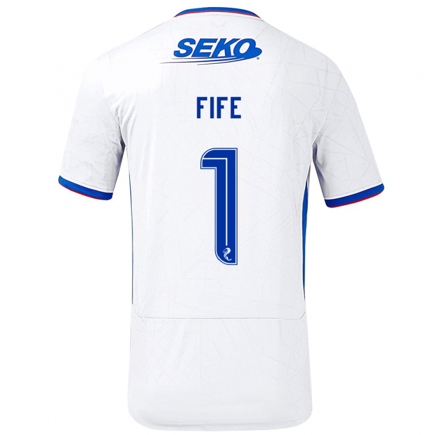 Niño Fútbol Camiseta Jenna Fife #1 Blanco Azul 2ª Equipación 2024/25