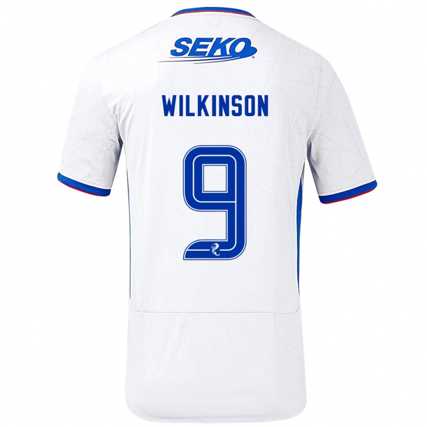 Niño Fútbol Camiseta Katie Wilkinson #9 Blanco Azul 2ª Equipación 2024/25