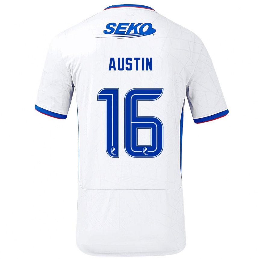 Niño Fútbol Camiseta Eilidh Austin #16 Blanco Azul 2ª Equipación 2024/25