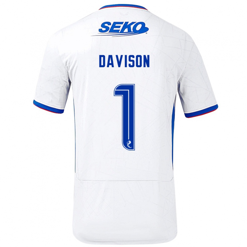 Niño Fútbol Camiseta Hannah Davison #1 Blanco Azul 2ª Equipación 2024/25