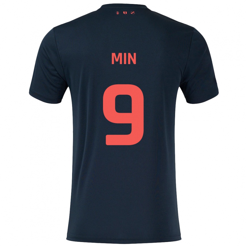 Niño Fútbol Camiseta David Min #9 Negro Rojo 2ª Equipación 2024/25