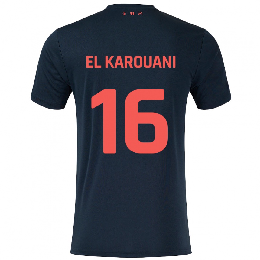 Niño Fútbol Camiseta Souffian El Karouani #16 Negro Rojo 2ª Equipación 2024/25