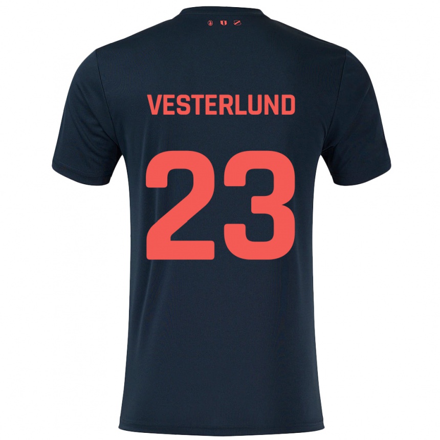 Niño Fútbol Camiseta Niklas Vesterlund #23 Negro Rojo 2ª Equipación 2024/25