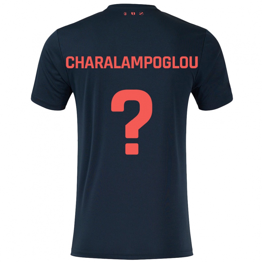 Niño Fútbol Camiseta Georgios Charalampoglou #0 Negro Rojo 2ª Equipación 2024/25