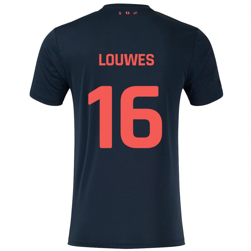 Niño Fútbol Camiseta Puck Louwes #16 Negro Rojo 2ª Equipación 2024/25