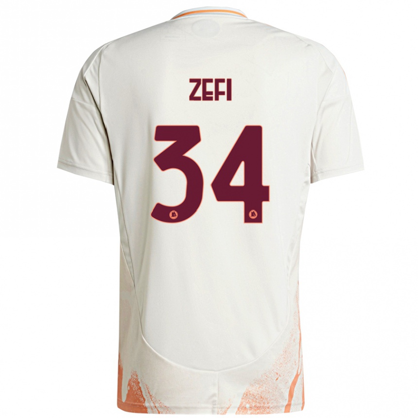 Niño Fútbol Camiseta Kevin Zefi #34 Crema Blanco Naranja 2ª Equipación 2024/25