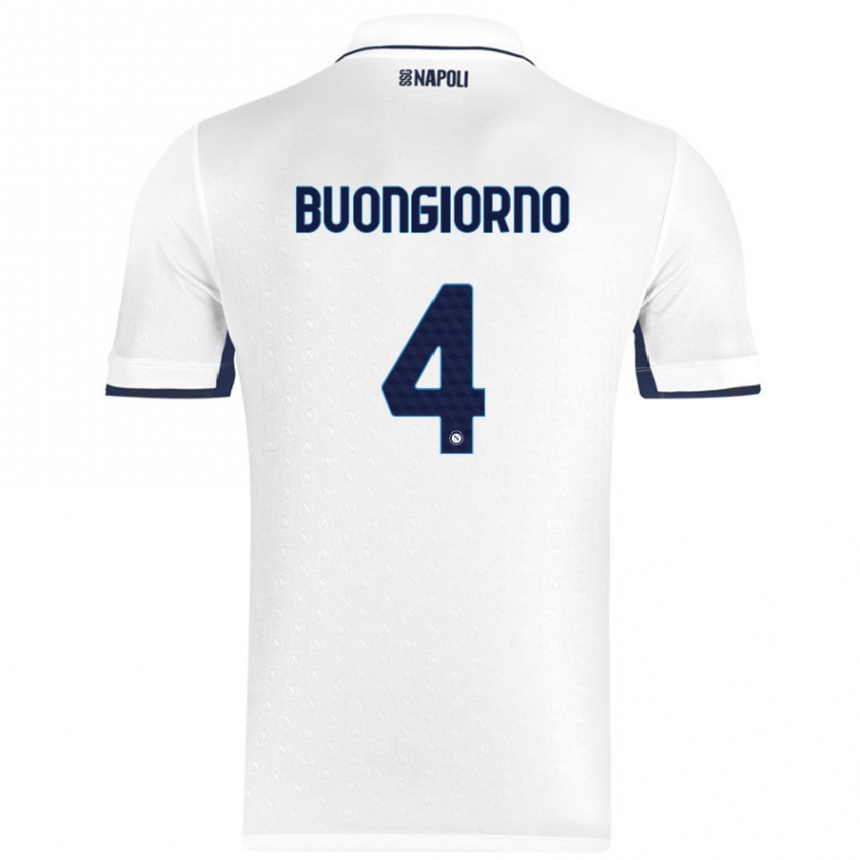 Niño Fútbol Camiseta Alessandro Buongiorno #4 Blanco Azul Real 2ª Equipación 2024/25