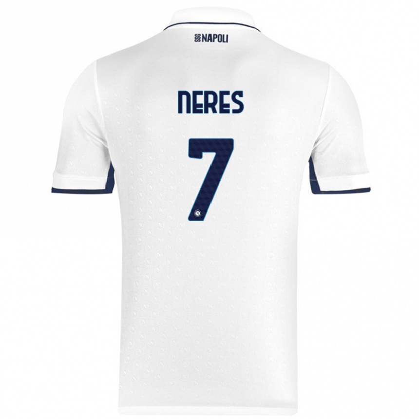 Niño Fútbol Camiseta David Neres #7 Blanco Azul Real 2ª Equipación 2024/25