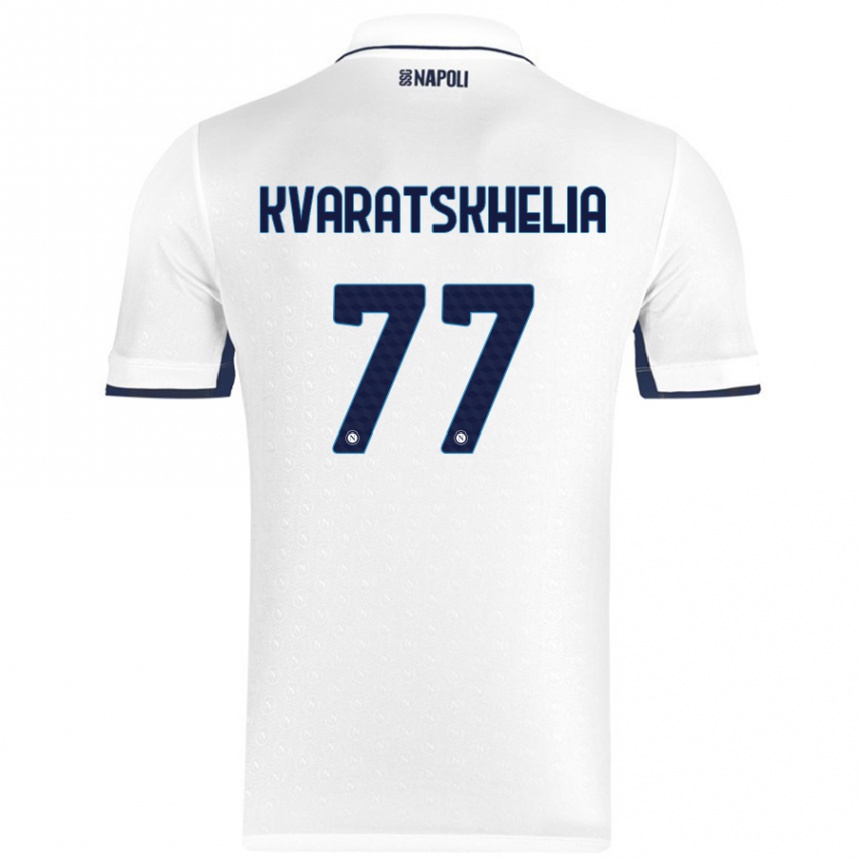 Niño Fútbol Camiseta Khvicha Kvaratskhelia #77 Blanco Azul Real 2ª Equipación 2024/25