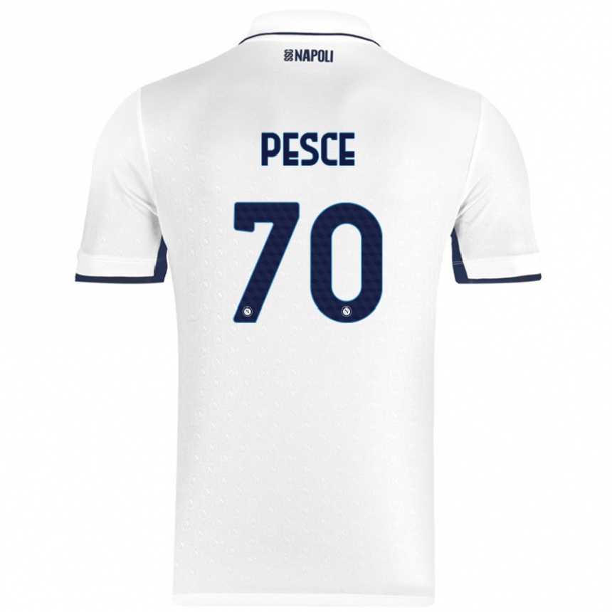 Niño Fútbol Camiseta Antonio Pesce #70 Blanco Azul Real 2ª Equipación 2024/25