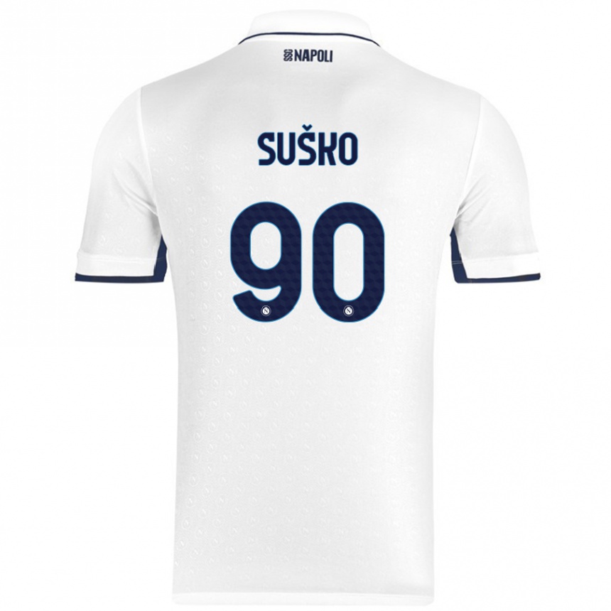 Niño Fútbol Camiseta Daniel Suško #90 Blanco Azul Real 2ª Equipación 2024/25