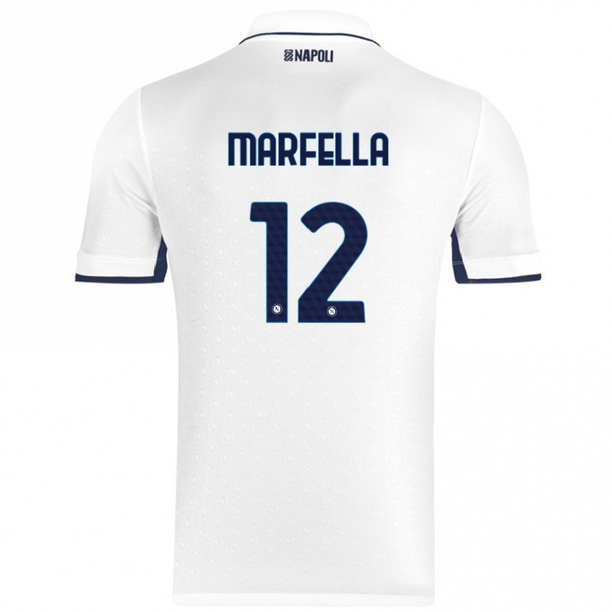 Niño Fútbol Camiseta Davide Marfella #12 Blanco Azul Real 2ª Equipación 2024/25