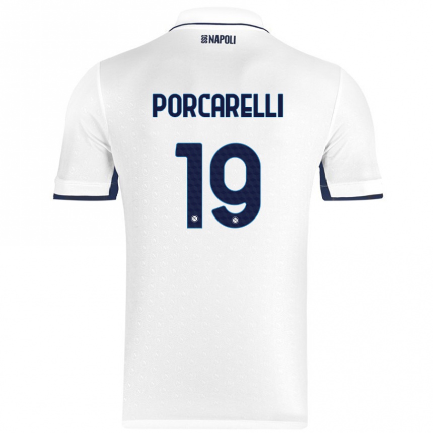 Niño Fútbol Camiseta Maddelena Porcarelli #19 Blanco Azul Real 2ª Equipación 2024/25