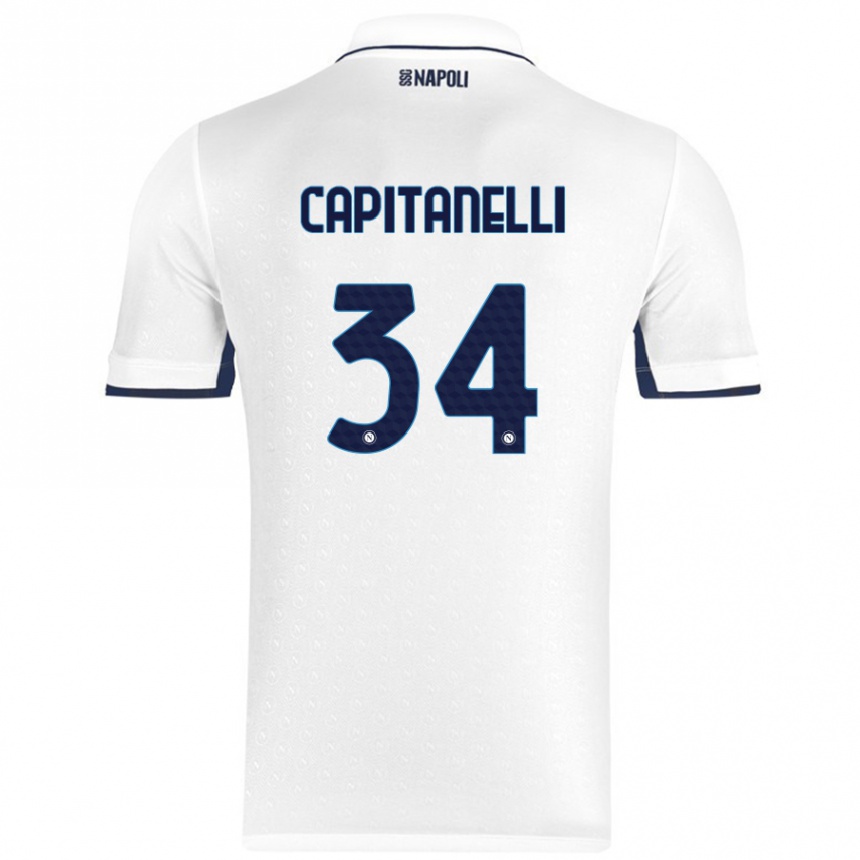 Niño Fútbol Camiseta Ilaria Capitanelli #34 Blanco Azul Real 2ª Equipación 2024/25