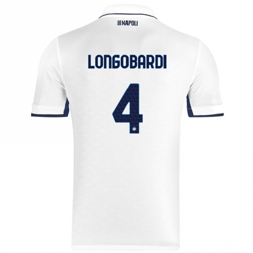 Niño Fútbol Camiseta Salvatore Longobardi #4 Blanco Azul Real 2ª Equipación 2024/25