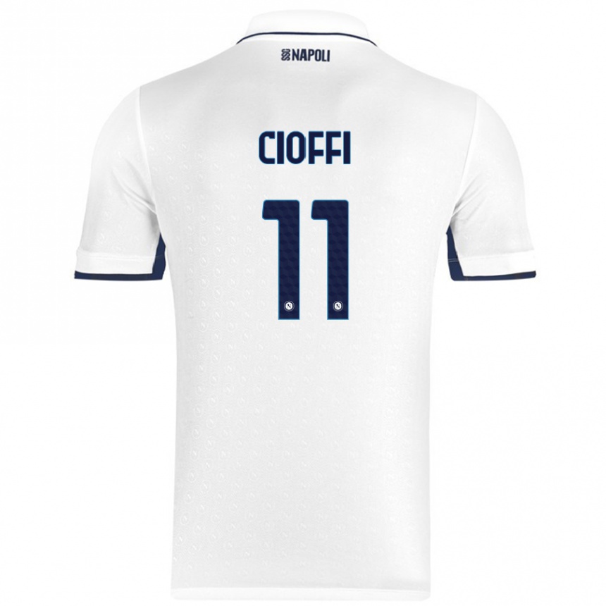 Niño Fútbol Camiseta Antonio Cioffi #11 Blanco Azul Real 2ª Equipación 2024/25