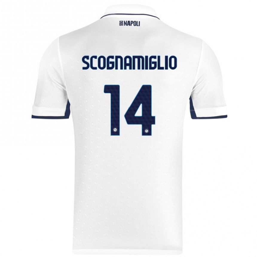 Niño Fútbol Camiseta Fabio Scognamiglio #14 Blanco Azul Real 2ª Equipación 2024/25