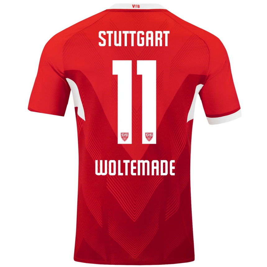 Niño Fútbol Camiseta Nick Woltemade #11 Rojo Blanco 2ª Equipación 2024/25