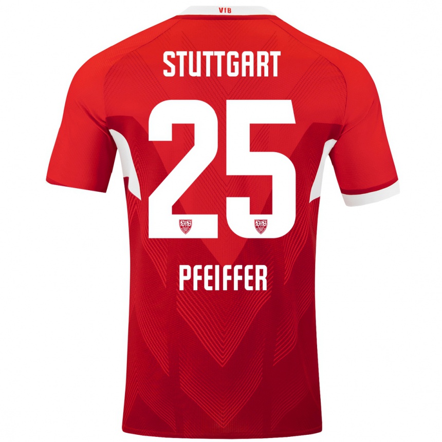 Niño Fútbol Camiseta Luca Pfeiffer #25 Rojo Blanco 2ª Equipación 2024/25