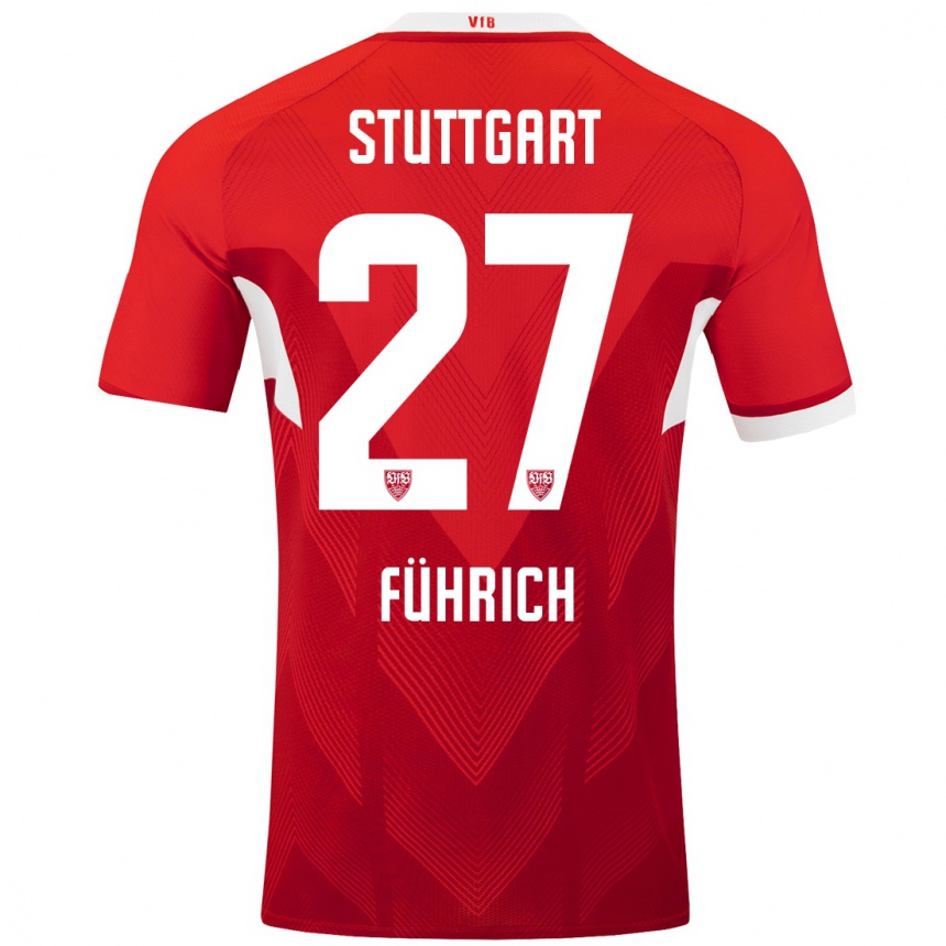 Niño Fútbol Camiseta Chris Führich #27 Rojo Blanco 2ª Equipación 2024/25