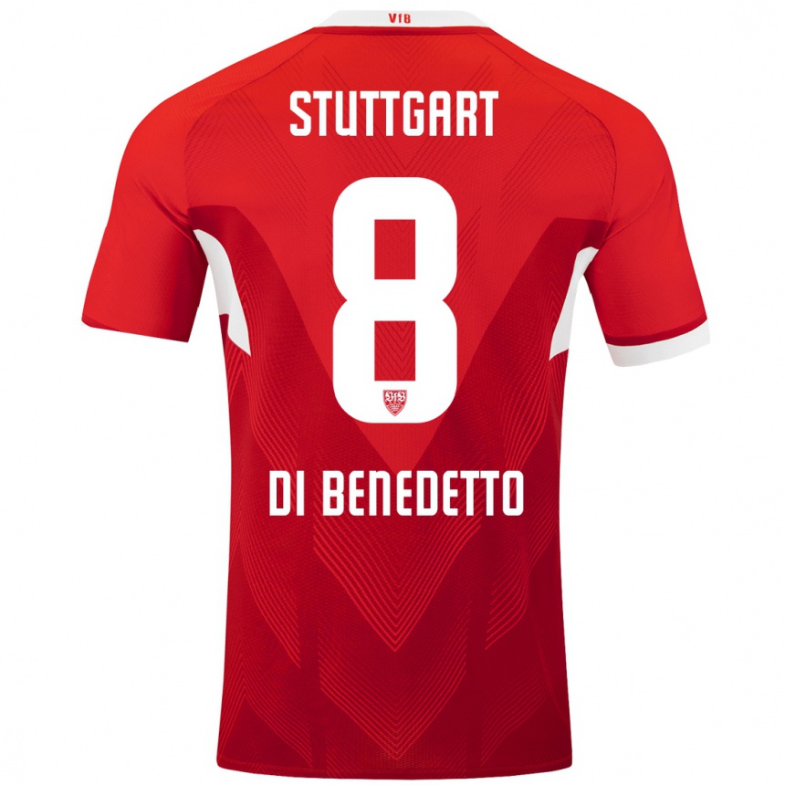 Niño Fútbol Camiseta Samuele Di Benedetto #8 Rojo Blanco 2ª Equipación 2024/25