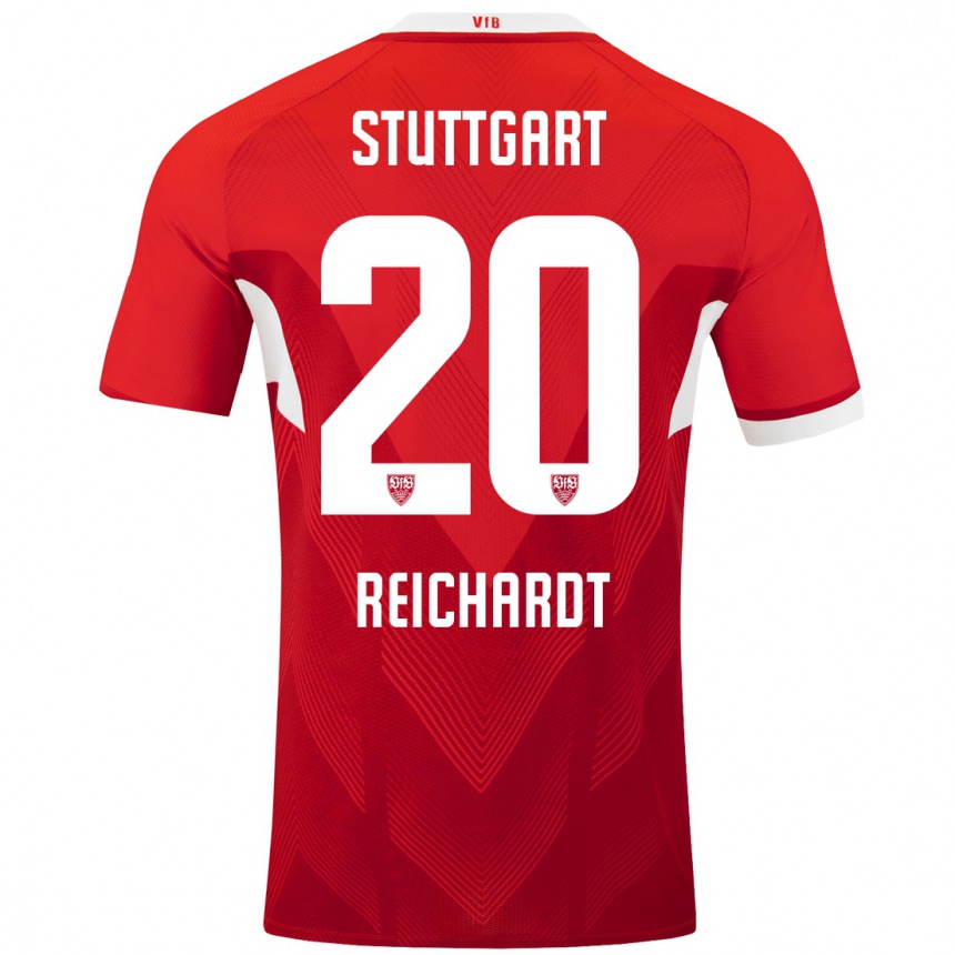 Niño Fútbol Camiseta Leon Reichardt #20 Rojo Blanco 2ª Equipación 2024/25