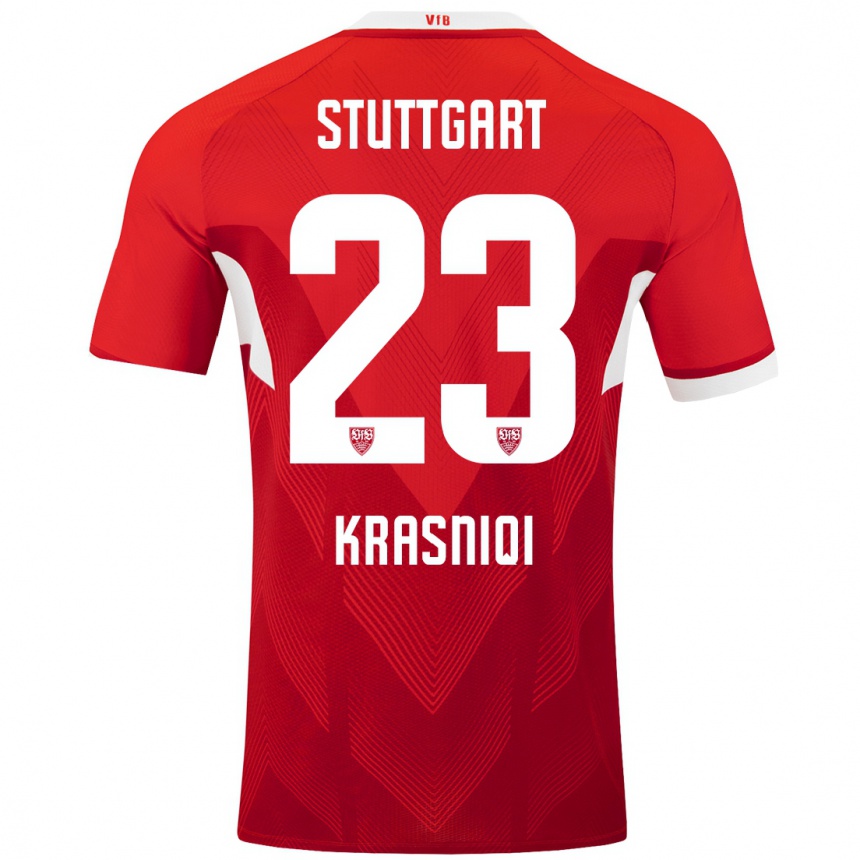 Niño Fútbol Camiseta Elton Krasniqi #23 Rojo Blanco 2ª Equipación 2024/25