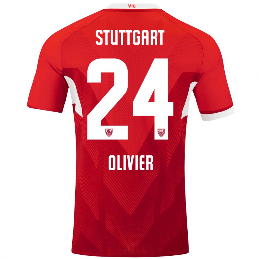 Niño Fútbol Camiseta Christopher Olivier #24 Rojo Blanco 2ª Equipación 2024/25