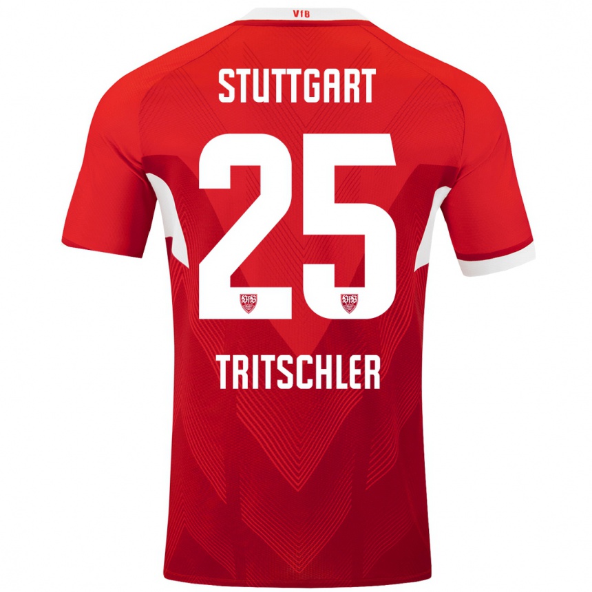 Niño Fútbol Camiseta David Tritschler #25 Rojo Blanco 2ª Equipación 2024/25