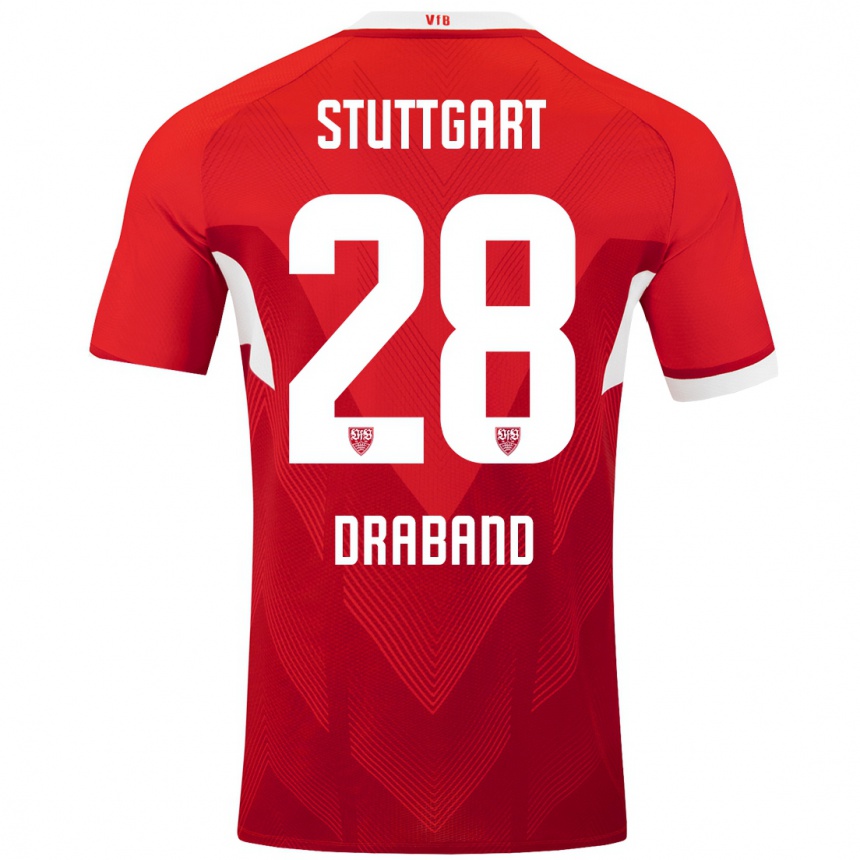 Niño Fútbol Camiseta Dominik Draband #28 Rojo Blanco 2ª Equipación 2024/25