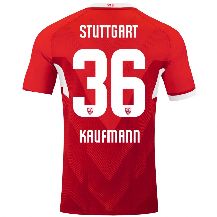 Niño Fútbol Camiseta Tino Kaufmann #36 Rojo Blanco 2ª Equipación 2024/25