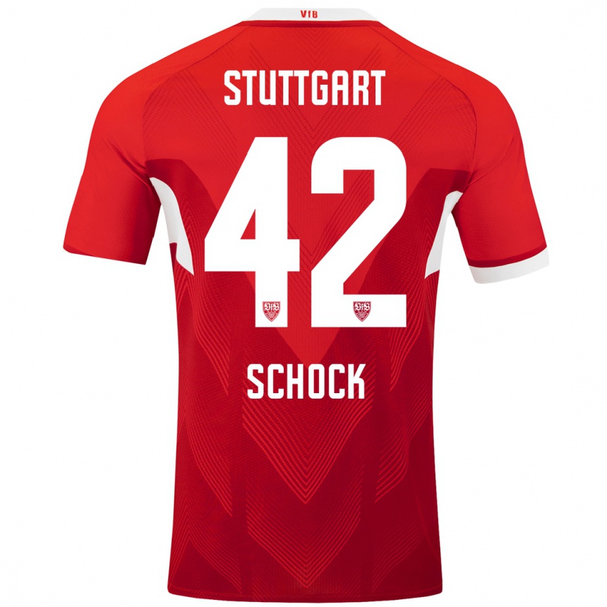 Niño Fútbol Camiseta Florian Schock #42 Rojo Blanco 2ª Equipación 2024/25