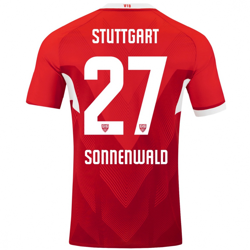 Niño Fútbol Camiseta Lukas Sonnenwald #27 Rojo Blanco 2ª Equipación 2024/25