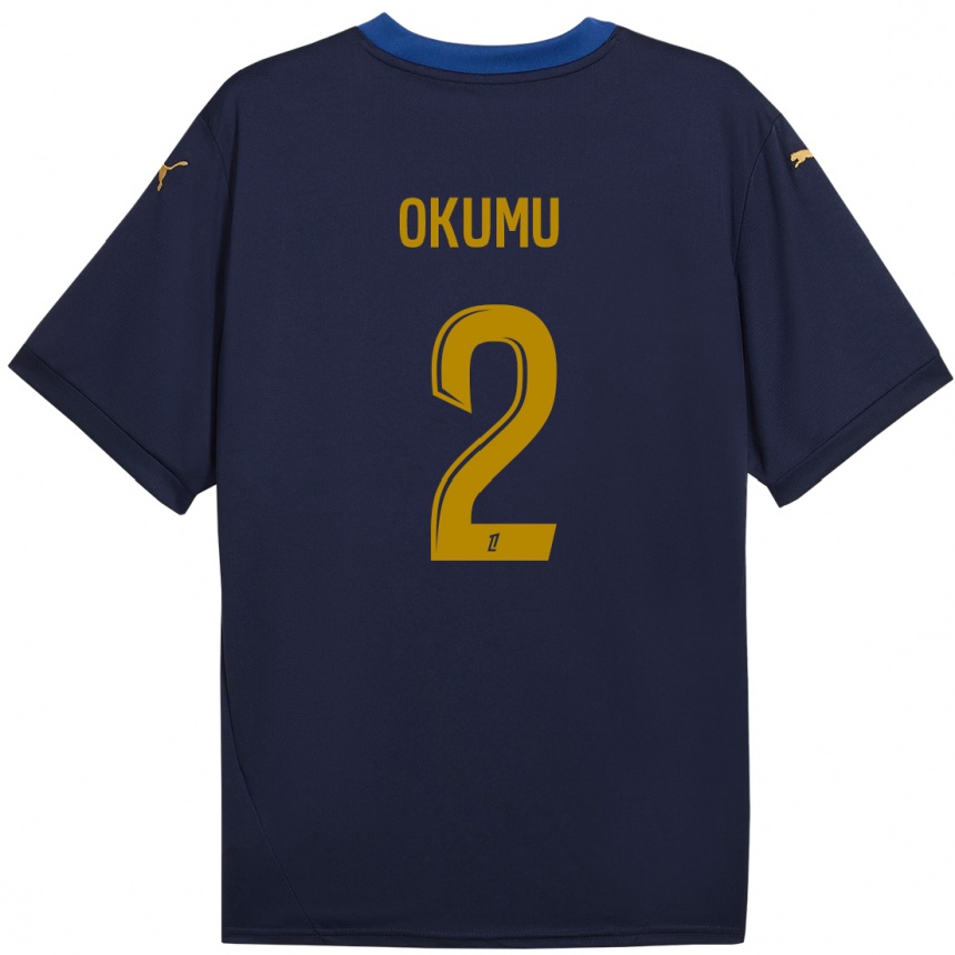 Niño Fútbol Camiseta Joseph Okumu #2 Azul Marino Dorado 2ª Equipación 2024/25