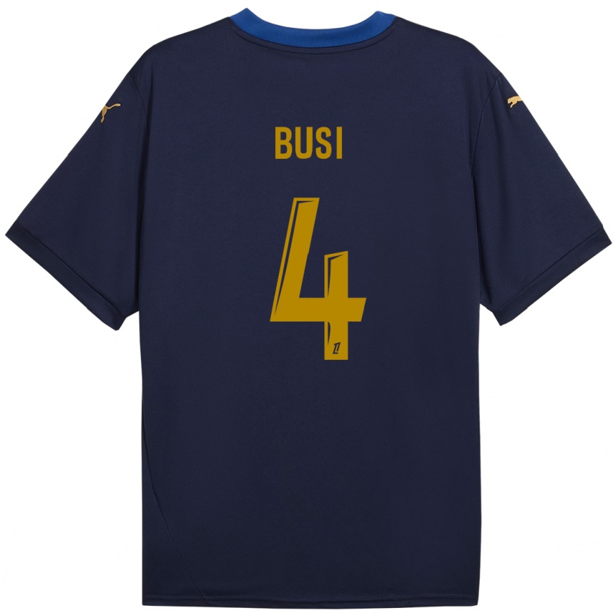 Niño Fútbol Camiseta Maxime Busi #4 Azul Marino Dorado 2ª Equipación 2024/25