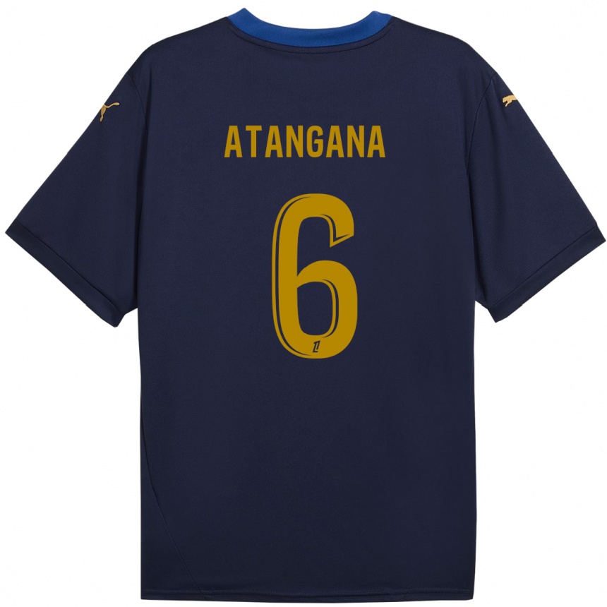 Niño Fútbol Camiseta Valentin Atangana Edoa #6 Azul Marino Dorado 2ª Equipación 2024/25