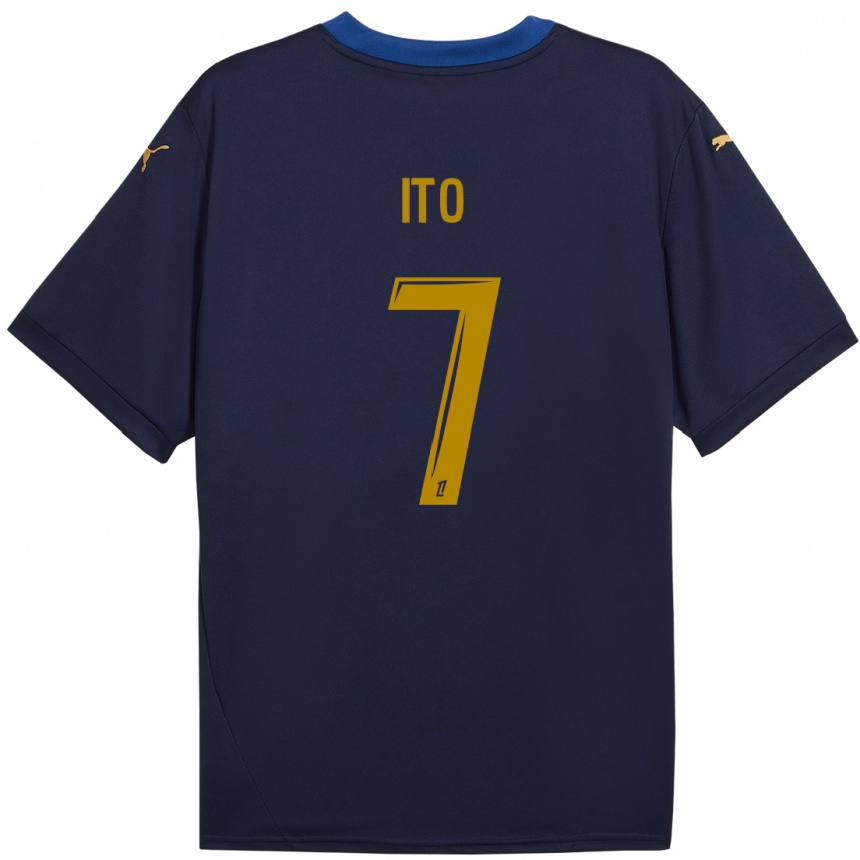 Niño Fútbol Camiseta Junya Ito #7 Azul Marino Dorado 2ª Equipación 2024/25