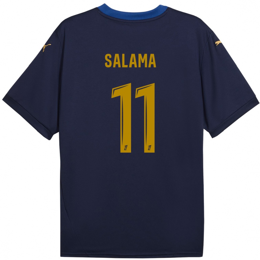 Niño Fútbol Camiseta Amine Salama #11 Azul Marino Dorado 2ª Equipación 2024/25