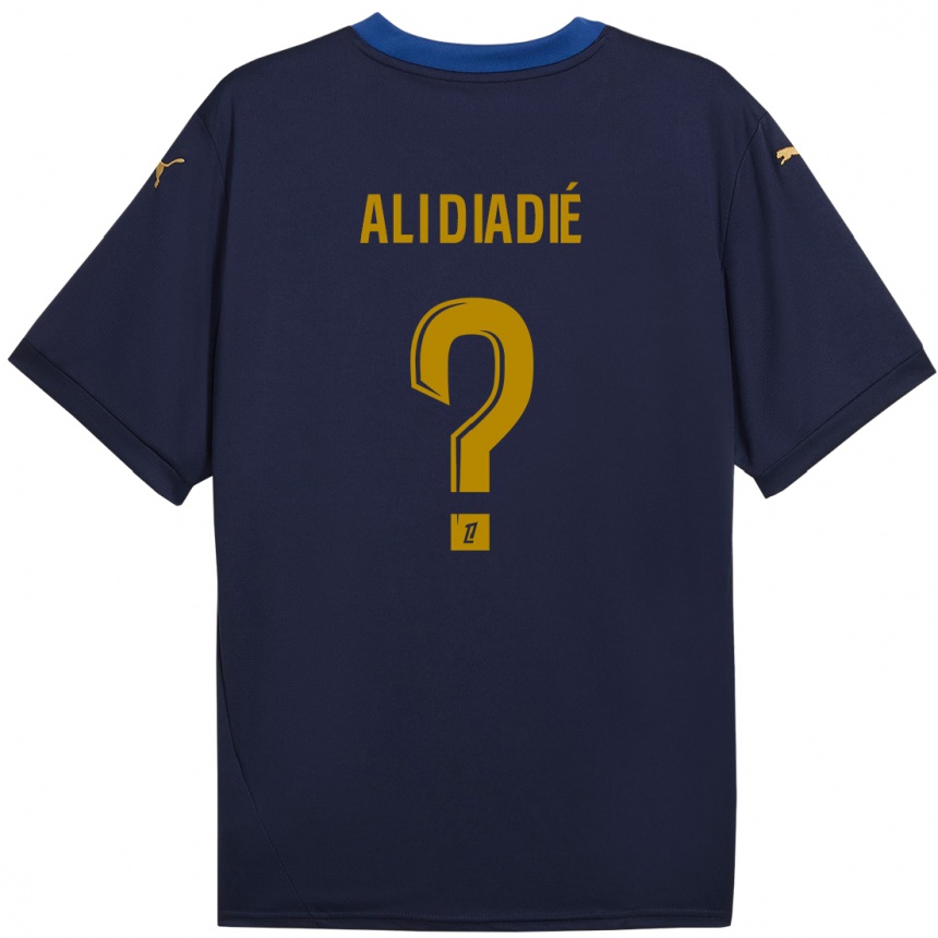 Niño Fútbol Camiseta Mohamed Ali Diadié #0 Azul Marino Dorado 2ª Equipación 2024/25