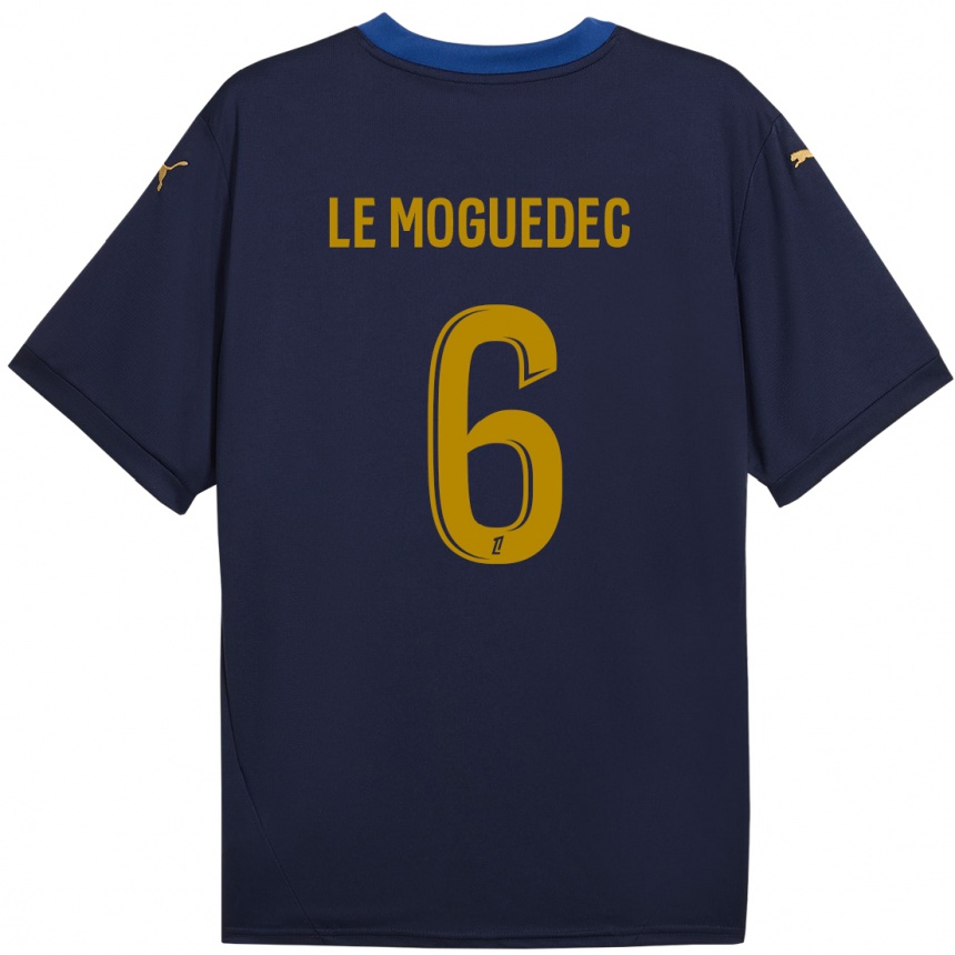 Niño Fútbol Camiseta Anaële Le Moguédec #6 Azul Marino Dorado 2ª Equipación 2024/25