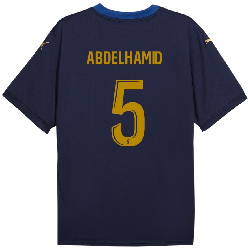 Niño Fútbol Camiseta Yunis Abdelhamid #5 Azul Marino Dorado 2ª Equipación 2024/25