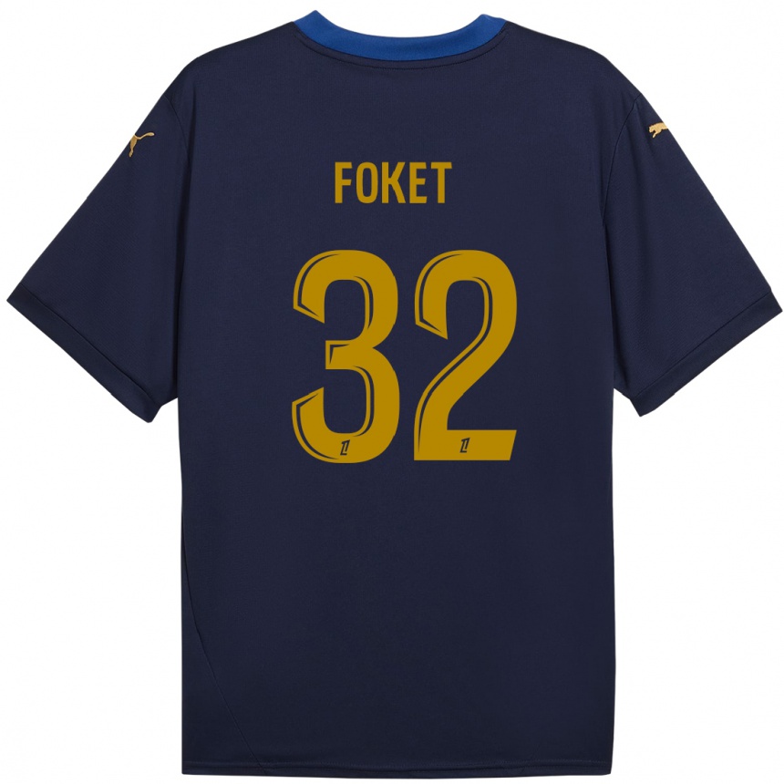 Niño Fútbol Camiseta Thomas Foket #32 Azul Marino Dorado 2ª Equipación 2024/25