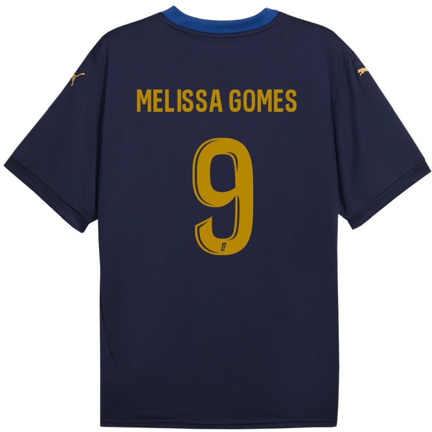 Niño Fútbol Camiseta Melissa Ferreira Gomes #9 Azul Marino Dorado 2ª Equipación 2024/25