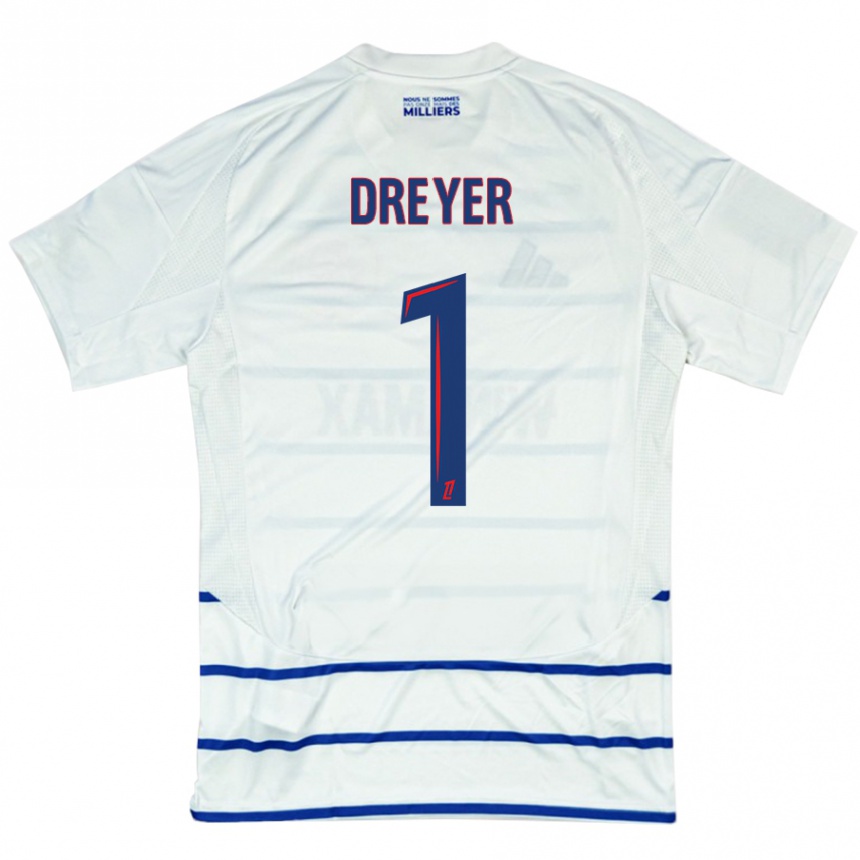 Niño Fútbol Camiseta Matthieu Dreyer #1 Blanco Azul 2ª Equipación 2024/25