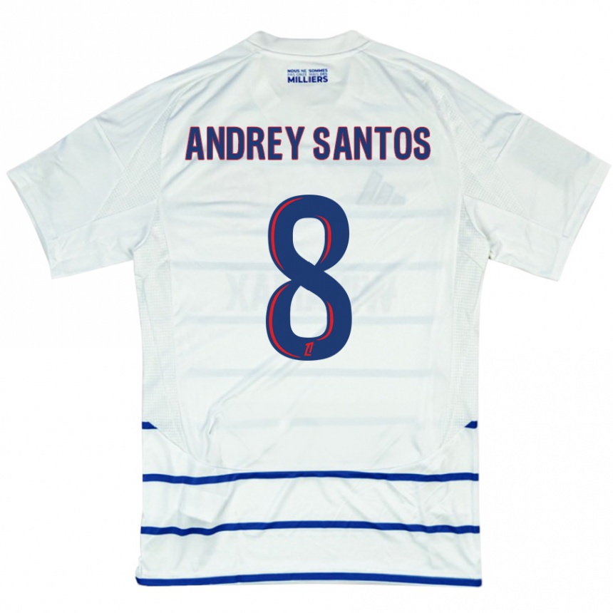 Niño Fútbol Camiseta Andrey Santos #8 Blanco Azul 2ª Equipación 2024/25